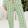 Women's Light Green Christmas Plaid Print Jumpsuit Pajama Set - Image 6