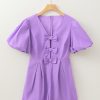 Wisteria Bow Decor Front V Neck Puff Sleeve Romper - Elegant Summer Jumpsuit for Women - Image 11