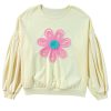 Women's Beige Tinsel Flower Dropped Puff Sleeve Sweatshirt for Fall - Image 4