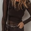 Women's Black Mesh Long Sleeve Slim Fit Bodysuit - Image 7