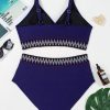 Plus Size Navy Blue Embroidered Trim Wrap Tie Knot High Waisted Bikini - Image 16