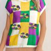 Women's Tillandsia Purple Sequin Doughnut Graphic Colorblock Short Sleeve Sweater - Image 6