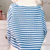 Women's Sky Blue Stripe Zip-Up Collar Drop Shoulder Sweater - Image 3