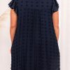 Navy Blue Plus Size Ruffled Dress with Polka Dot Texture and Notched Neck - Image 2