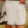 Women's White Waffle Texture Casual Shorts with Contrast Ricrac Hemline - Image 5