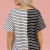 Women's Black Stripe Two Tone Colorblock V Neck T-Shirt - Chic and Casual Style - Image 7