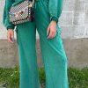 Women's Lapis Solid Color Mineral Wash Pullover Top and Cargo Pants Set - Image 6