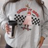 Plus Size Light Grey Ghost Print Crew Neck Sweatshirt - Creep It Real - Image 2