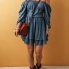 Women's Real Teal Frilled Neckline 3/4 Sleeve Layered Ruched Mini Dress - Image 6