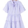 Women's Lavendula Plaid Ruffle Wide Short Sleeve Babydoll Mini Dress - Image 13