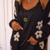 Women's Black Floral Print Knitted Open Front Loose Cardigan - Image 4