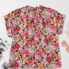 Charming Women's Pink Floral Print Crew Neck Short Sleeve Shift Blouse - Image 16