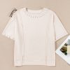 Elegant Beige Pearl Decor Crew Neck Half Sleeve Plus Size T-Shirt - Image 5