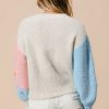 Women's Multicolor Floral Embroidered Colorblock Fuzzy Drop Shoulder Sweater - Image 2