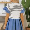 Chic Women's Black Stripe Ruffle Denim Patchwork Mini Dress - Image 2