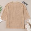 Women's Light French Beige Contrast Striped 3/4 Sleeve Crew Neck Sweater - Image 8