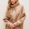 Women's Light French Beige Drawstring Turtleneck Dolman Sleeve Sweatshirt - Image 6