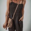 Women's Black Spaghetti Strap Shirred Bodice Wide Leg Jumpsuit with Pockets - Image 5