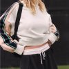 Women's Loose Fit White Striped Color Block Exposed Seam Sweatshirt - Image 3