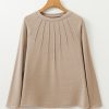 Women's Elegant Parchment Seam Detail Top with Lace Contrast Cuffs - Image 6