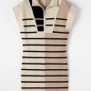 Women's Khaki Stripe Color Block Quarter Zip Collar Short Sleeve Sweater Dress - Image 6