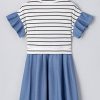 Chic Women's Black Stripe Ruffle Denim Patchwork Mini Dress - Image 14