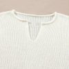 Women's Brown Striped Accent Notched V Neck Cropped Sweater T-Shirt - Image 8