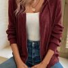 Women's Red Dahlia Ribbed Zip Up Front Drawstring Hoodie - Casual Comfort and Style - Image 3