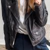 Women's Black PU Leather Lapel Collar Zipper Jacket - Image 2