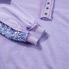 Women's Lilac Sequin Patchwork High Low Hem Henley Sweatshirt - Casual Chic - Image 10