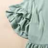 Elegant Grass Green Ruffle Trim Short Sleeve Plus Size Flared Mini Dress - Image 9