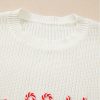 Women's White Striped Merry Bright Letter Christmas Sweater - Image 7