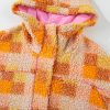 Women's Orange Checkered Sherpa Hooded Jacket - Image 7