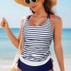 Women's Blue Stripe Drawstring Tummy Control 2-Piece Tankini Swimsuit - Image 17