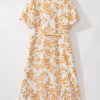 Plus Size Apricot Floral Print Puff Short Sleeve Maxi Dress for Women - Image 9