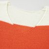 Women's Orange Stripe Color Block Drop Shoulder Bubble Sleeve Sweater - Image 10