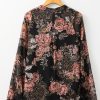 Women's Black Floral Print Criss Cross V Neck Balloon Sleeve Blouse - Image 8