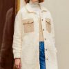 Women's Beige Contrast Flap Pocket Single Breasted Teddy Coat for Winter - Image 16