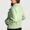 Women's Smoke Green Quarter Zip Stand Neck Sweatshirt with Kangaroo Pocket - Image 2