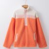 Orange Colorblock Half Zipper Stand Neck Sherpa Sweatshirt for Women - Image 9