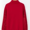 Women's Racing Red Merry Graphic Turtleneck Sweater with Sequin Sleeves - Image 9