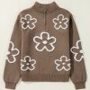 Women's Elegant Parchment Contrast Floral Half Zipper Sweater - Image 7