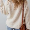 Women's White Solid Fleece High Neck Drop Shoulder Pullover Sweatshirt - Image 2