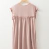 Chic Women's Oatmeal Frilled Trim Crew Neck Loose Fit Mini Dress - Image 9