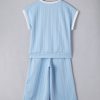 Women's Beau Blue Textured Colorblock Edge Tank Top and High Waist Pants Set - Image 4