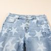 Trendy Sky Blue Star Printed Plus Size Jeans with Multi Buttons and Slit Knee - Image 6