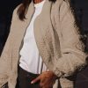 Women's Light French Beige Floral Quilted Jacket with Long Sleeves - Image 12