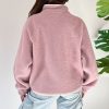 Women's Fuchsia Plush Sweatshirt with Stand Neck, Half Button, and Zipped Pockets - Image 3