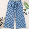 Dusk Blue Plus Size Checkered Seamed High Waist Wide Leg Jeans for Women - Image 6