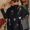 Women's Black Dolman Sleeve High Neck Split Top with Drinks Patched Graphic - Image 5
